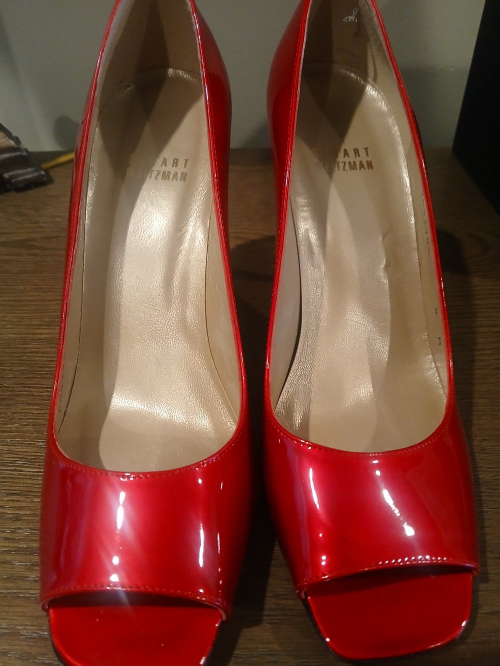 Stuart Weitzman Red Patent Peep-Toe Pumps